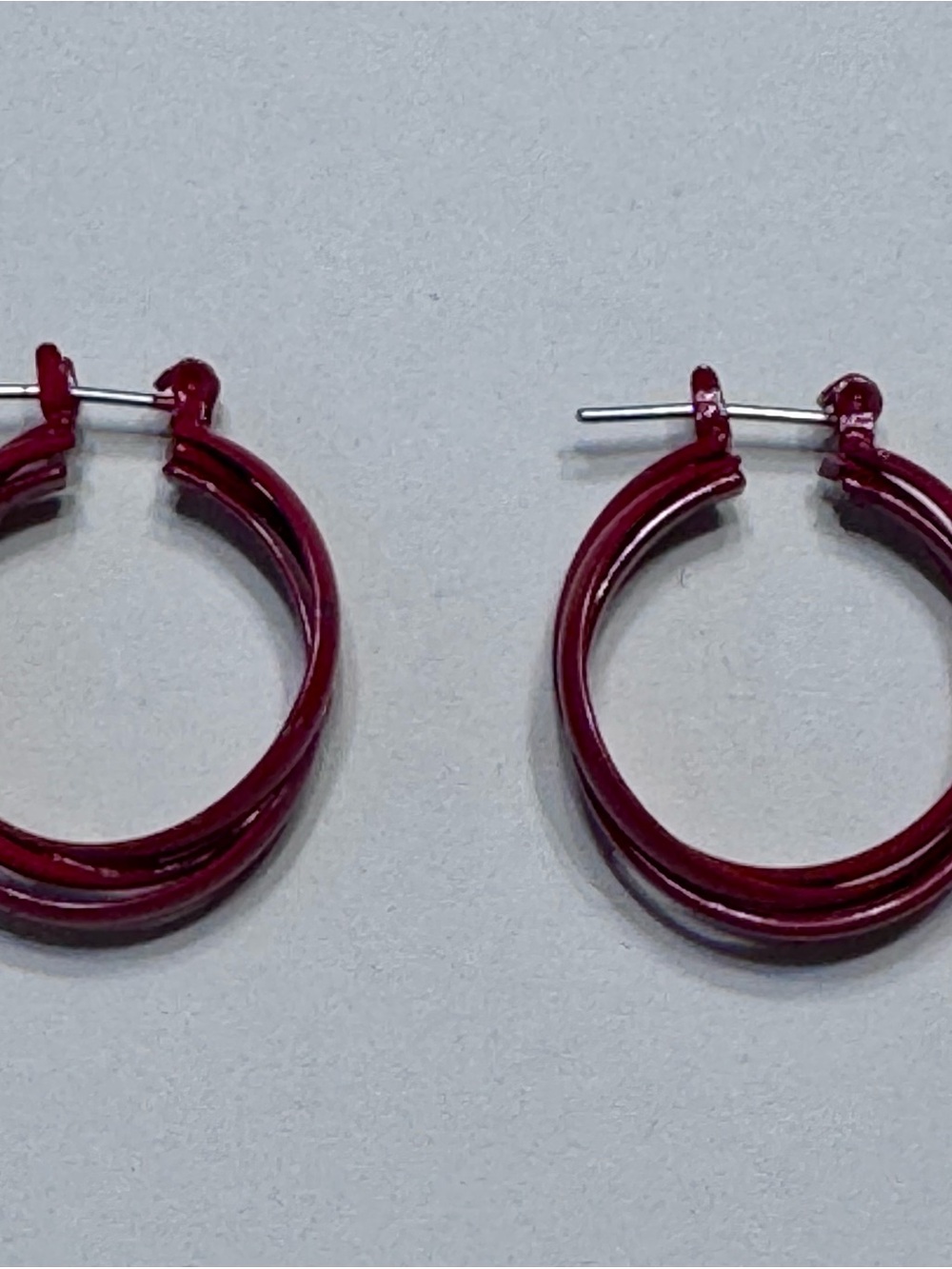 Women’s Hoop Earrings in Burgundy Red, Approx. 1 inch
